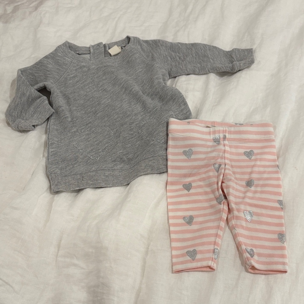 2/$20 Tucker + Tate Heather Gray Sweater and Pink/White Striped Pants